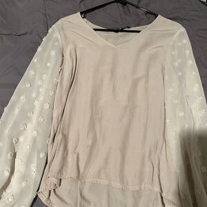SHEIN Cream Blouse with Textured Sheer Sleeves